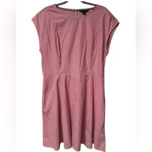 Tommy Hilfiger Red and White Sheath Dress with Crew Neck Dress With Pockets